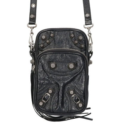 Balenciaga Luca Gaul Studded Leather Shoulder Bag Black x Silver One Size