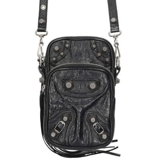 Balenciaga Luca Gaul Studded Leather Shoulder Bag Black x Silver One Size