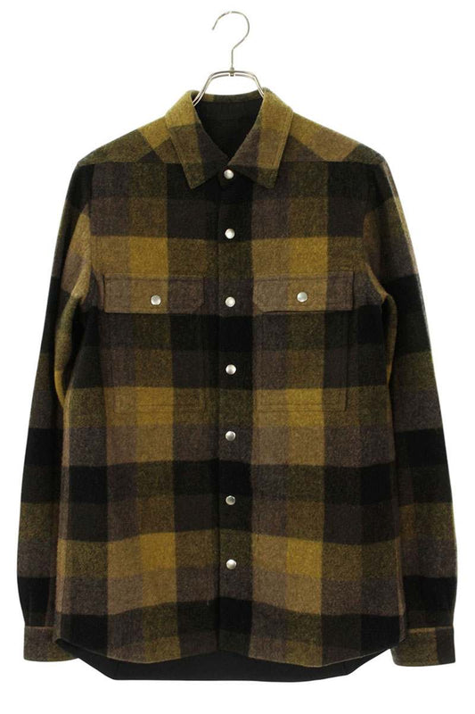 Rick Owens Check Wool Overshirt Yellow/Brown Size S