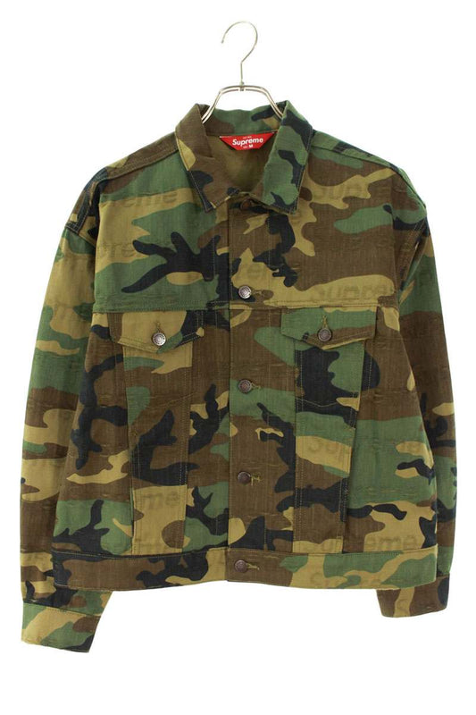 Supreme 25AW Jacquard Logos Denim Trucker Jacket Green x Green Size M