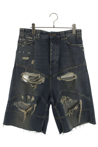 BALENCIAGA Distressed Baggy Denim Shorts Blue Size 28