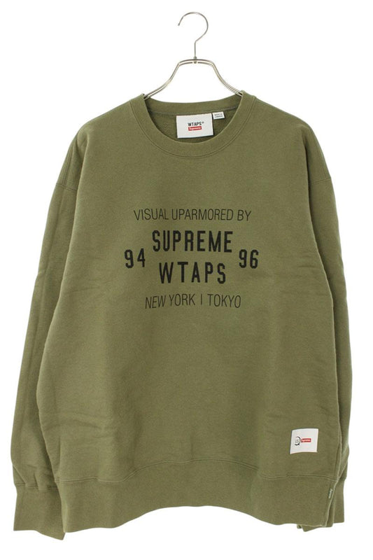 Supreme x Wtaps 21AW Logo Print Crewneck Sweatshirt Green Size L
