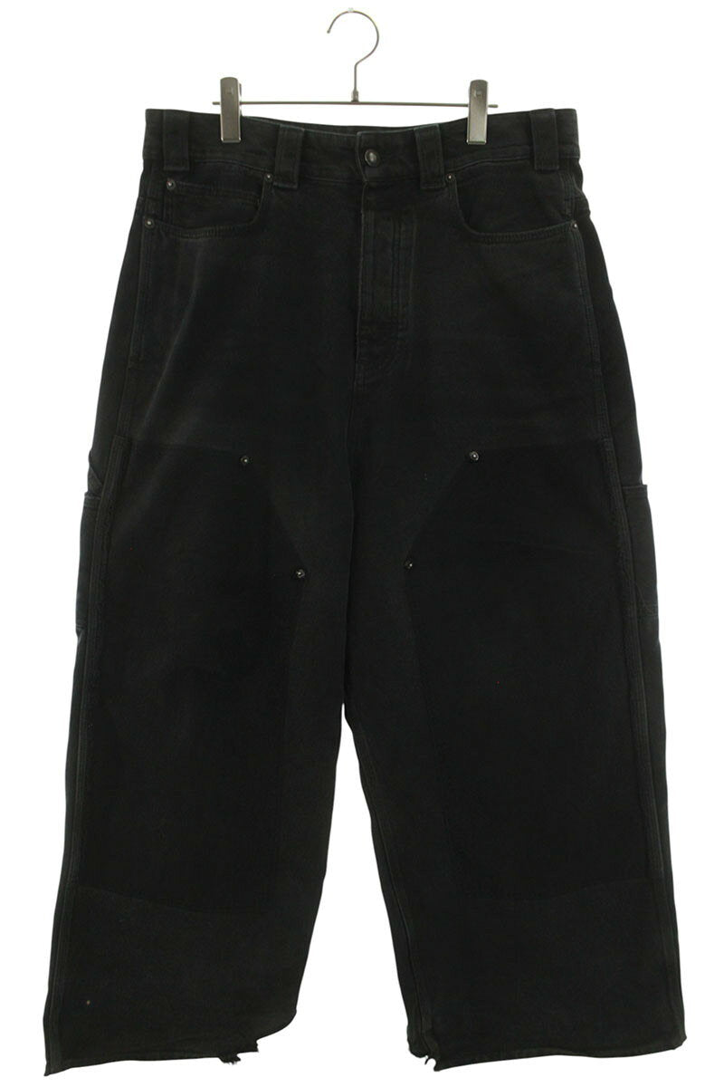 BALENCIAGA Grunge Ripped Baggy Denim Pants Black Size 30