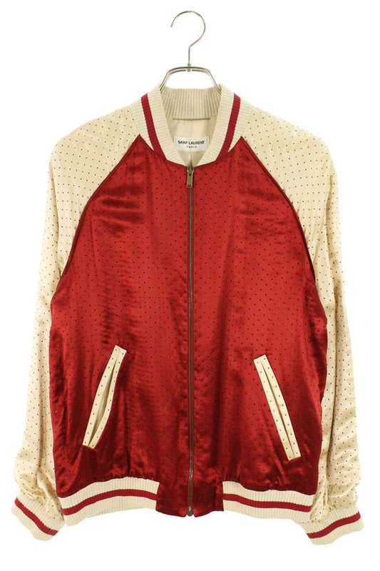 Saint Laurent Paris Silk Stud Blouson Red x Beige Size 46