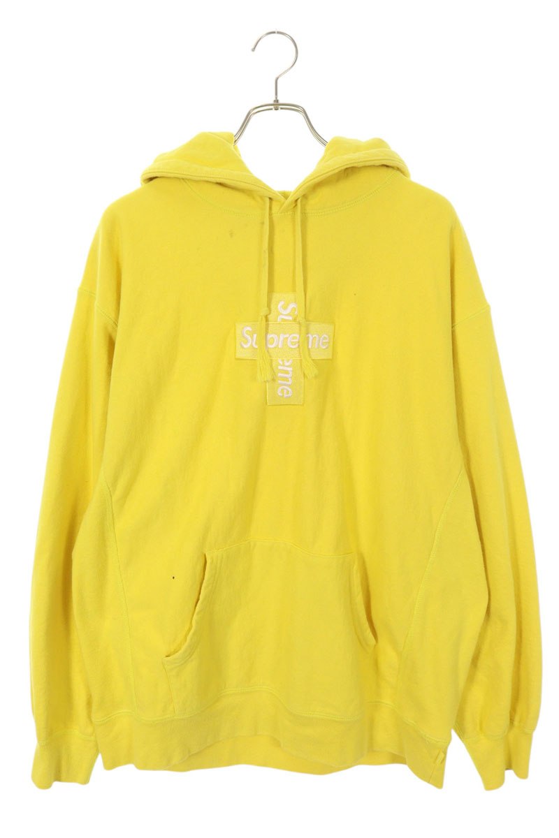 Supreme Cross Box Logo Hooded Sweatshirt Yellow Size XL