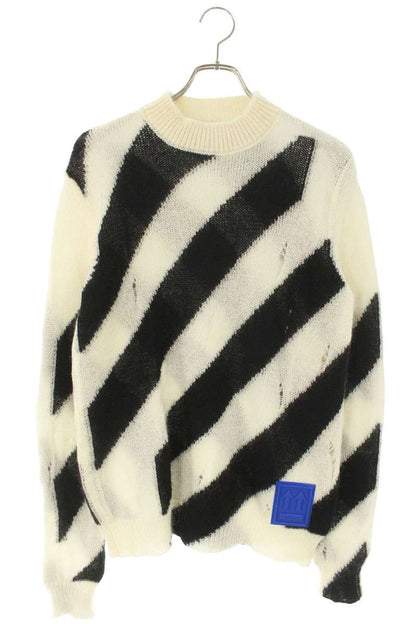 Off-White Distressed Knit Sweater White x Black Size XS