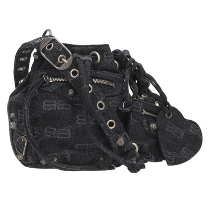 Balenciaga Le Cagol denim all-over print shoulder bag Black One Size