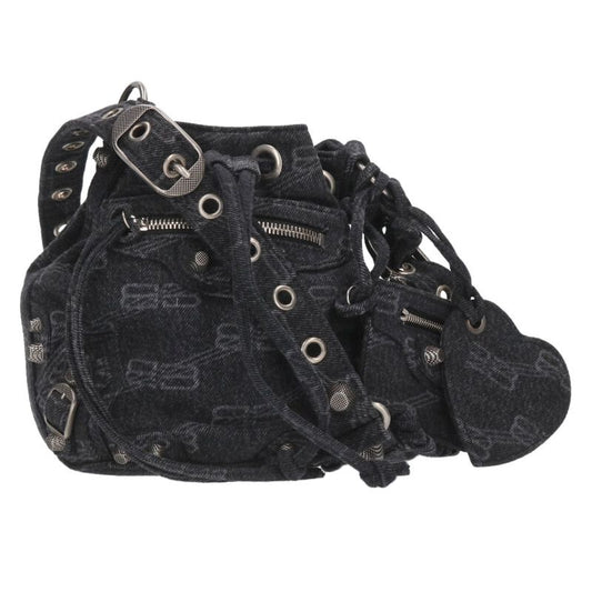 Balenciaga Le Cagol denim all-over print shoulder bag Black One Size