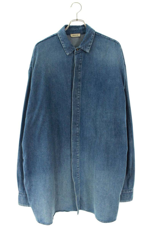 Vintage Fear of God Tops - FEAR OF GOD Denim Oversized Long Sleeve Shirt Blue Size L - Authentic Archive