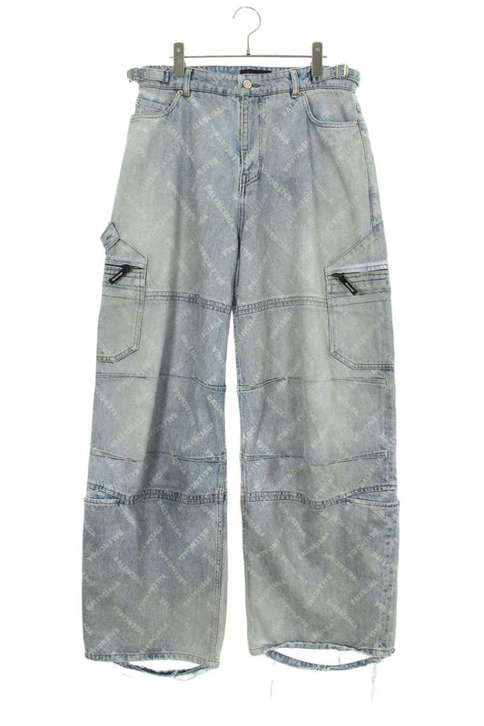 Balenciaga Logo All-Over Print Denim Pants Blue Size S