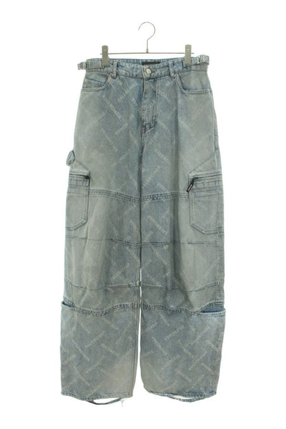Balenciaga Logo All-Over Print Denim Pants Blue Size XS