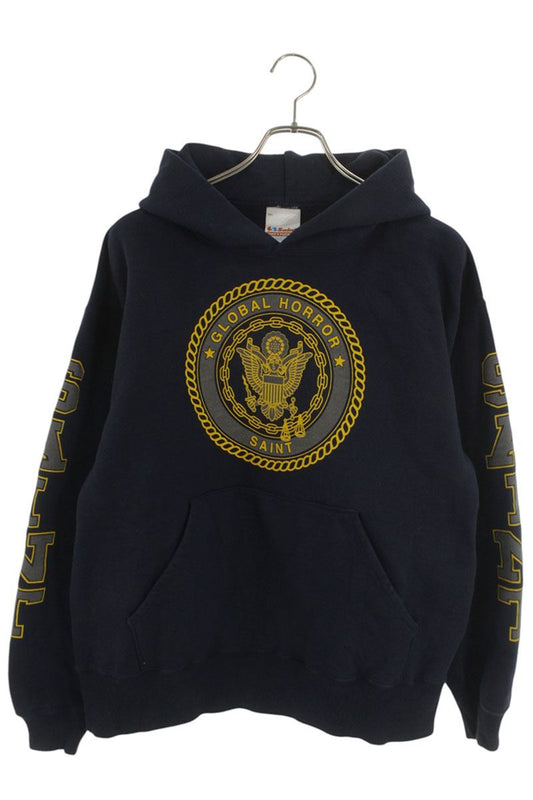 Saint Michael AM Graphic Print Pullover Hoodie Blue Size M