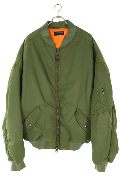 BALENCIAGA Off-Shoulder Bomber Jacket Green Size M
