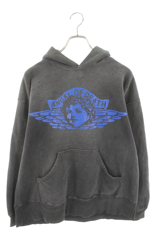 Saint Michael Print Pullover Hoodie Gray x Blue Size M