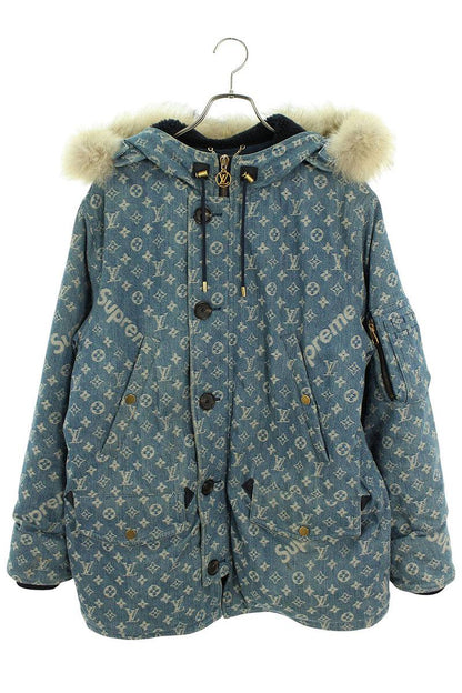 SUPREME LOUISVUITTON 17AW Denim Fur N-3B Coat Blue Size 50