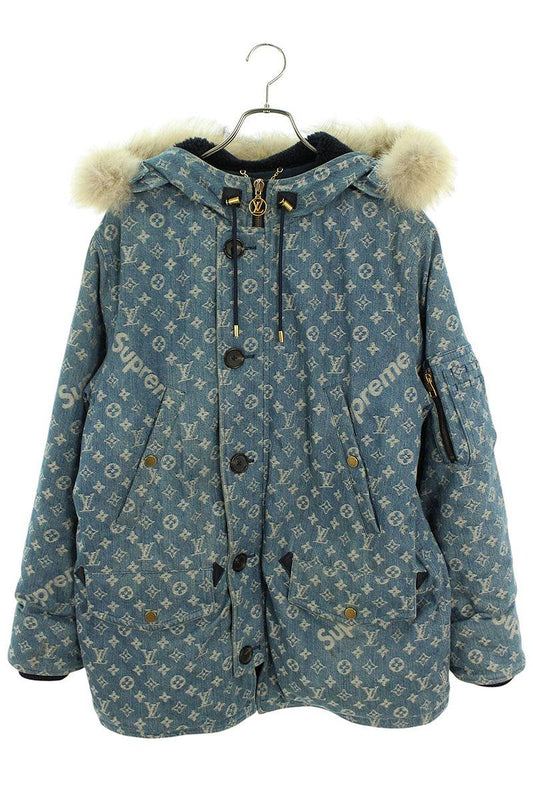 SUPREME LOUISVUITTON 17AW Denim Fur N-3B Coat Blue Size 50