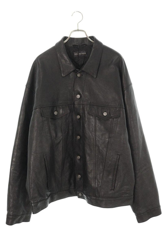 BALENCIAGA Boxy Trucker Leather Jacket Black Size S