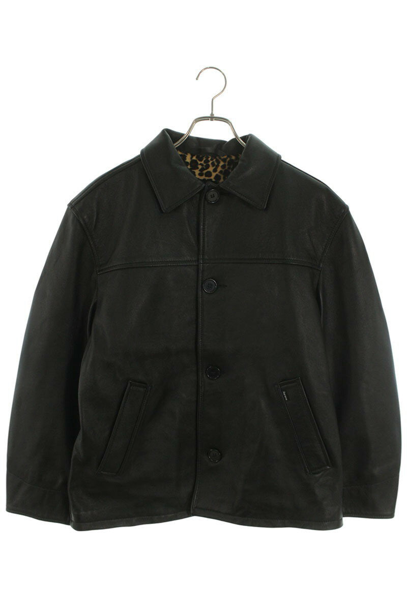 Supreme x Schott 25SS Leather Car Coat leopard Jacket Black Size S