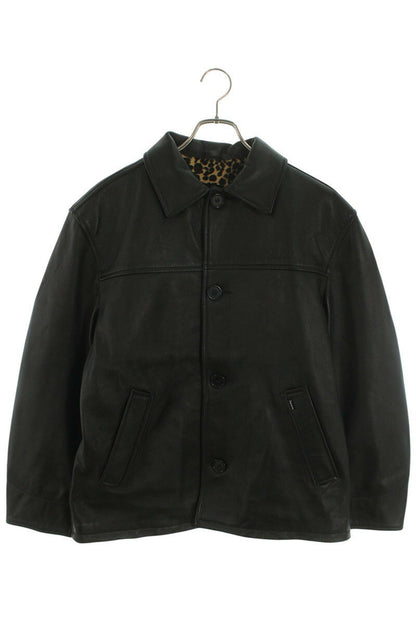 Supreme x Schott 25SS Leather Car Coat leopard Jacket Black Size S