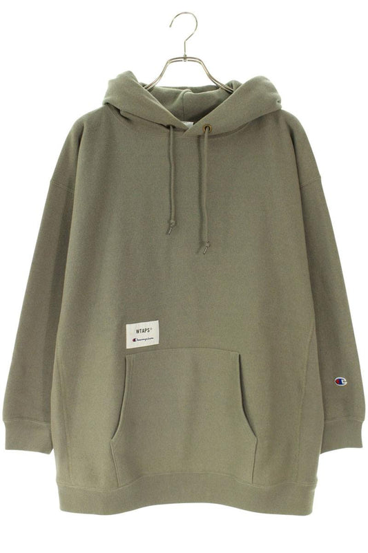 Vintage Wtaps Tops - WTAPS Champion 21AW ACADEMY Logo Patch Pullover Hoodie Khaki SIze L - Authentic Archive