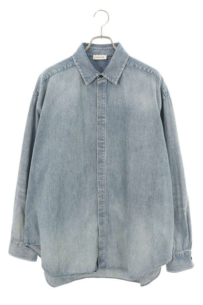 Vintage Fear of God Tops - FEAR OF GOD Well-Washed Oversized Long Sleeve Shirt Blue Size XL - Authentic Archive