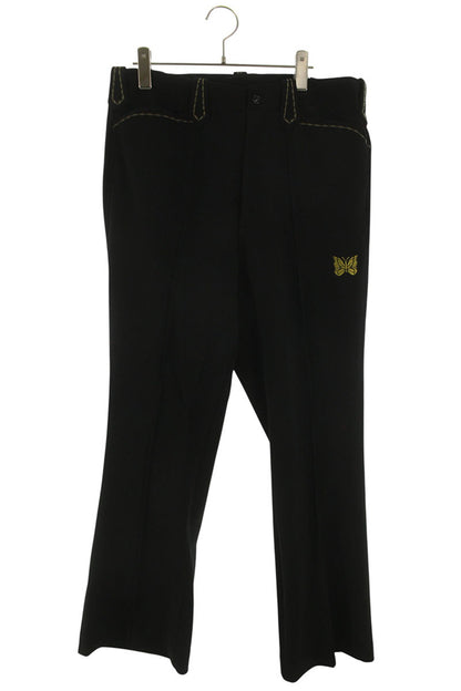 Needles Logo Embroidered Flare Long Pants Black x Yellow Size M