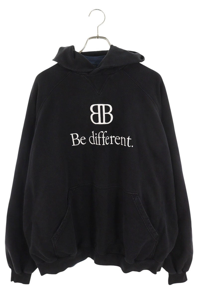 Balenciaga BB Be different Print Hoodie Black x White x Blue Size 2