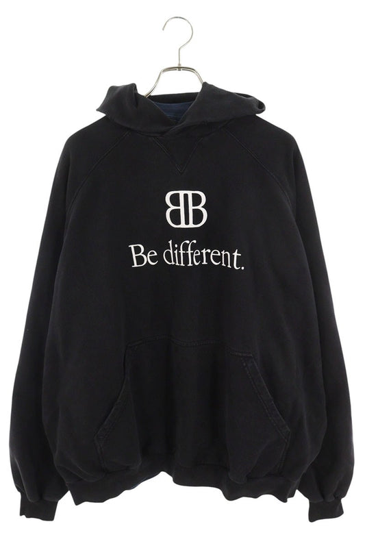 Balenciaga BB Be different Print Hoodie Black x White x Blue Size 2