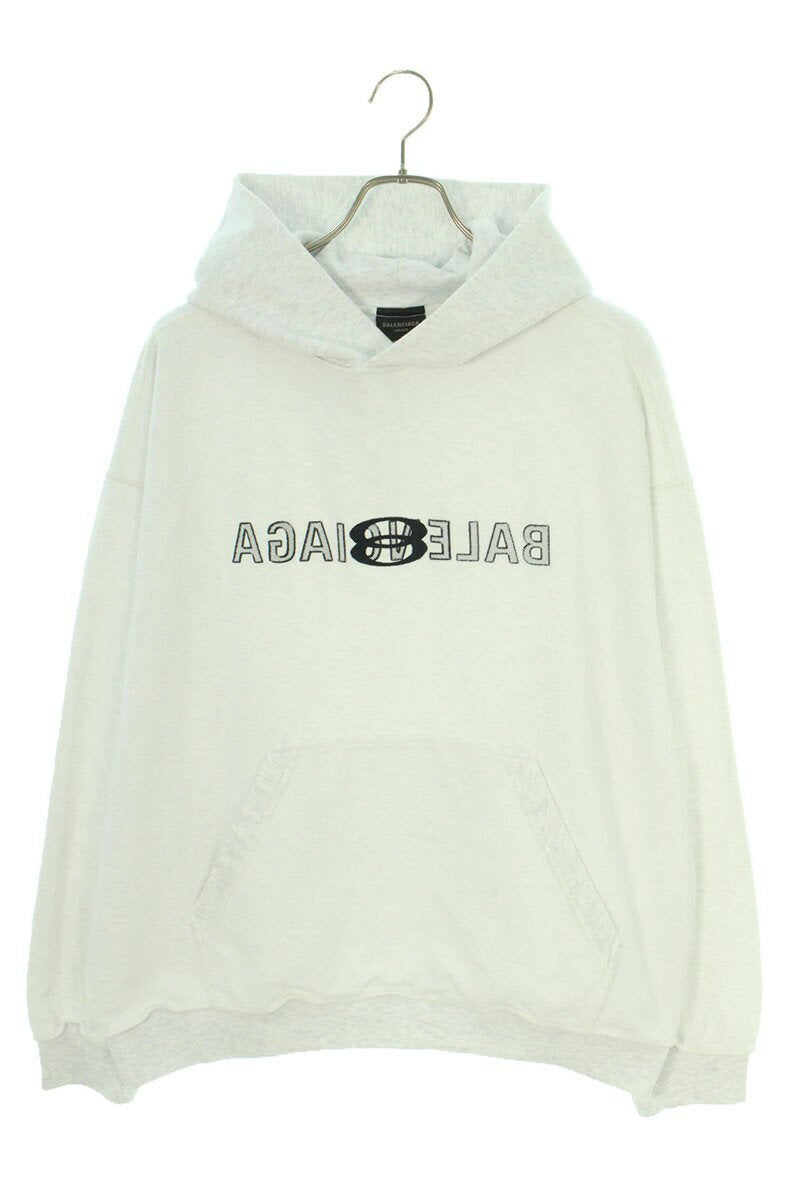Balenciaga Logo Embroidered Pullover Hoodie Gray Size M
