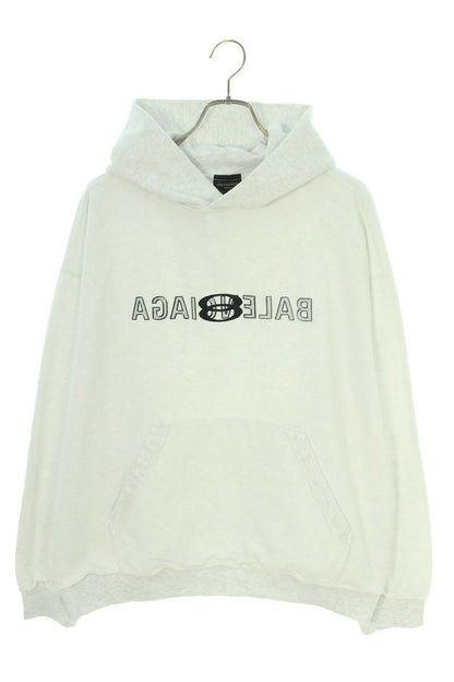 Balenciaga Logo Embroidered Pullover Hoodie Gray Size M
