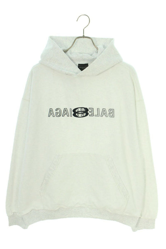 Balenciaga Logo Embroidered Pullover Hoodie Gray Size M