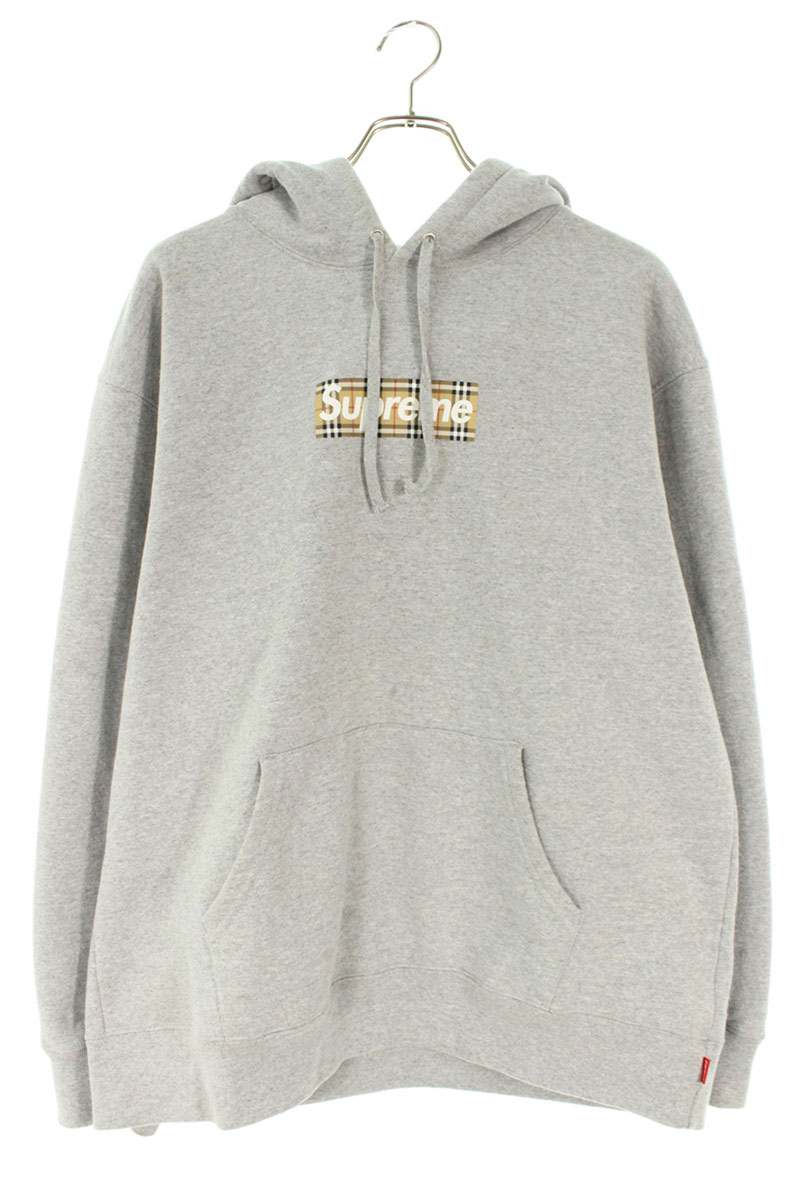 Supreme x Burberry 22SS Burberry Box Logo Hooded Sweatshirt Gray Size L