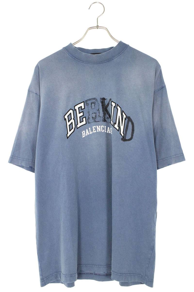 Balenciaga 23AW BE KIND Print Distressed T-Shirt Blue Size S