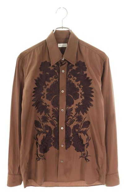Dries Van Noten Embroidered Cotton Long Sleeve Shirt Brown Size 46