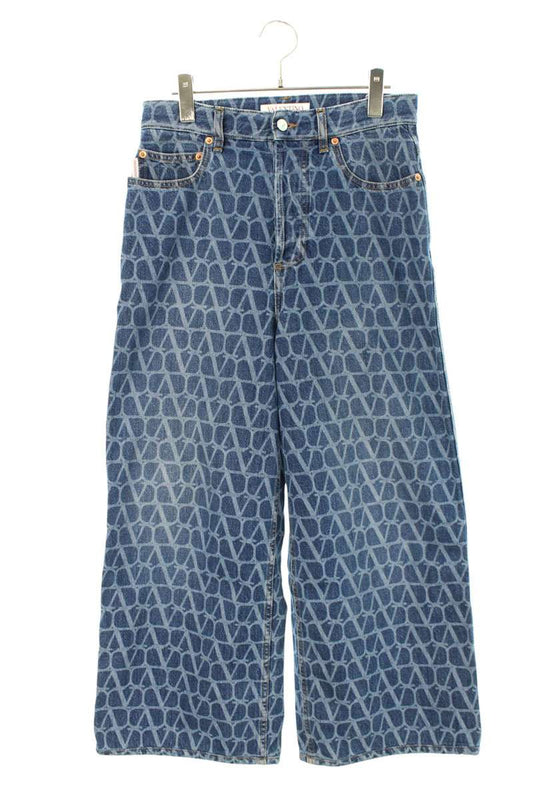 Valentino Logo All-Over Print Denim Pants Blue Size 28