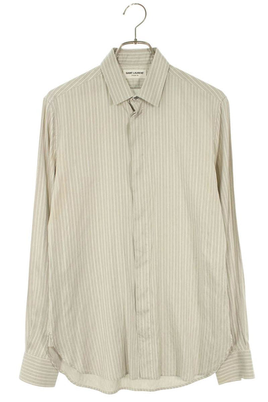 Saint Laurent Paris Striped Silk Long Sleeve Shirt Gray Size XS