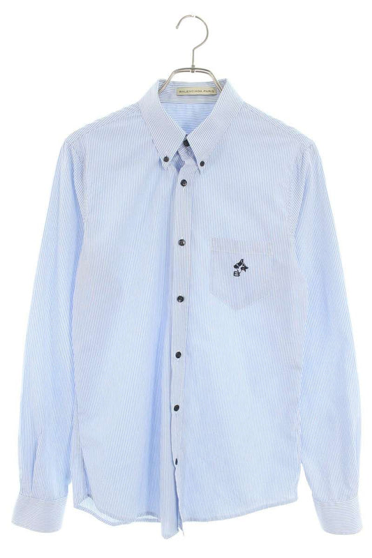 Balenciaga Embroidered Striped Long Sleeve Shirt Blue Size M
