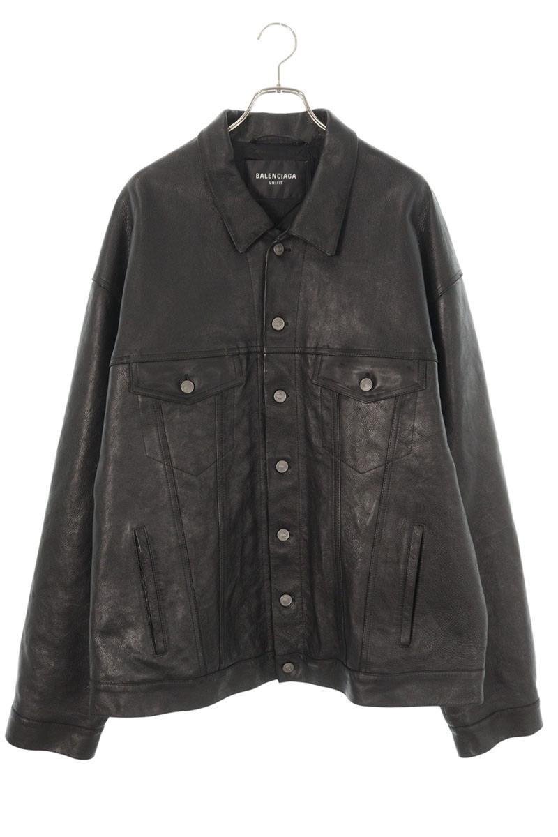 BALENCIAGA Boxy Trucker Leather Jacket Black Size S
