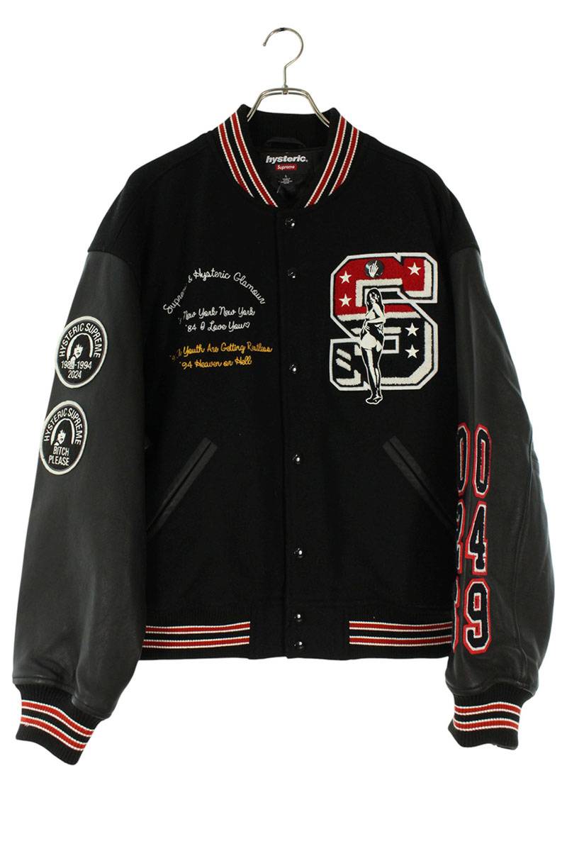 Supreme 24AW Varsity Jacket Leather Blouson Black Size L