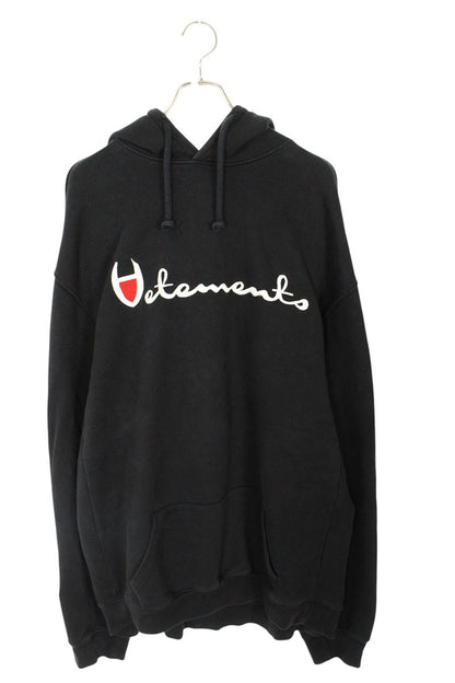 Vetements x Champion 16SS Logo Embroidered Pullover Hoodie Black Size M
