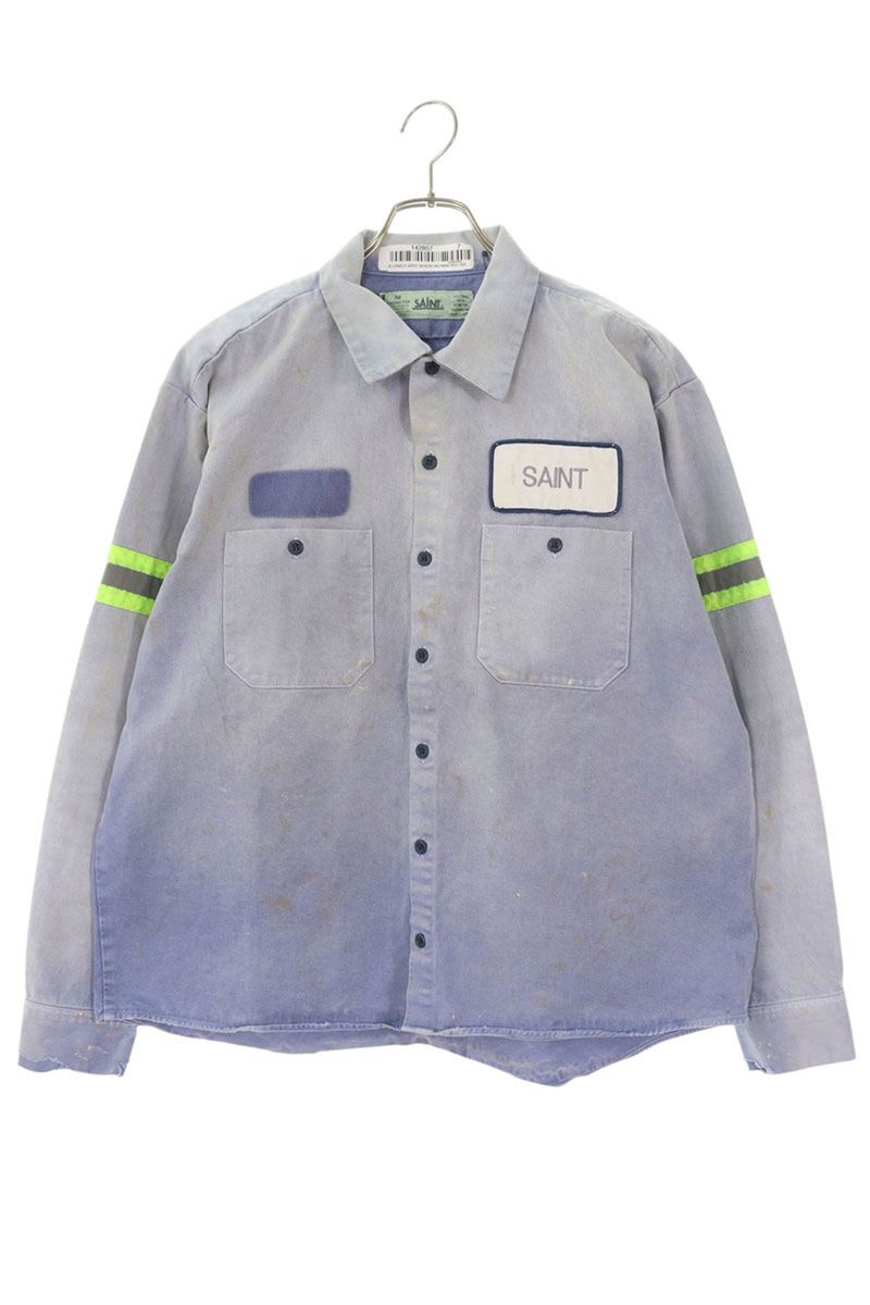 SAINT MICHAEL Logo Patch Vintage Long Sleeve Shirt Blue Size M
