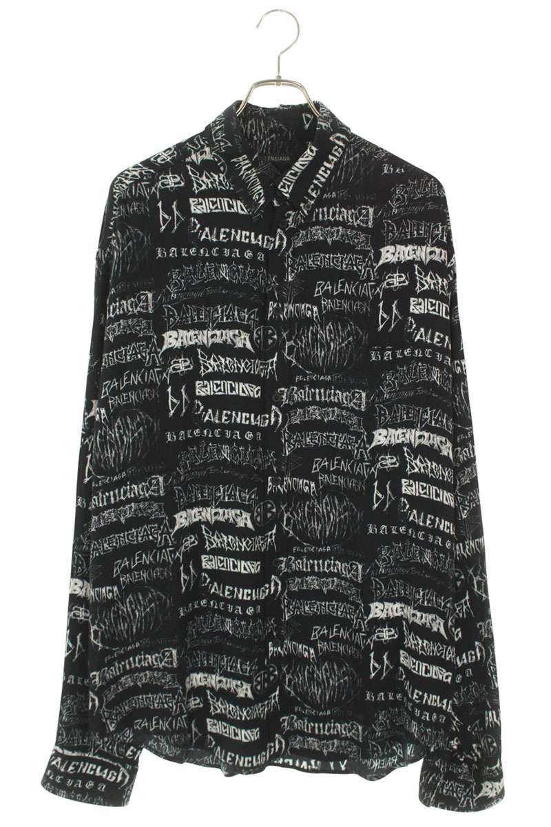 Balenciaga Logo Print Long Sleeve Shirt Black Size XS