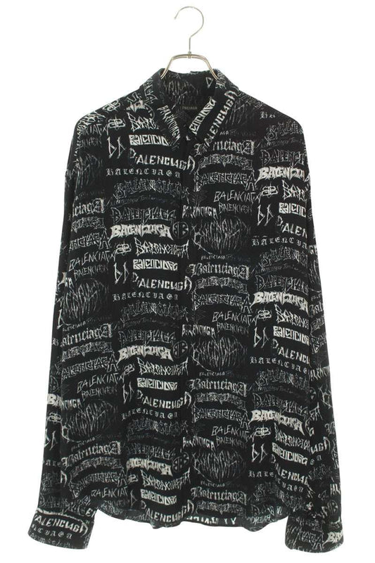 Balenciaga Logo Print Long Sleeve Shirt Black Size XS