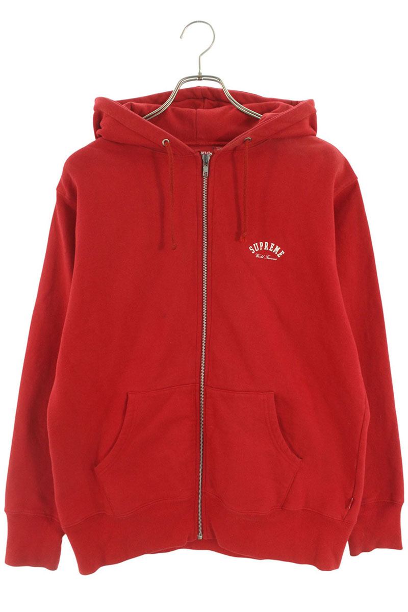 Supreme Logo Print Zip Up Hoodie Red Size M