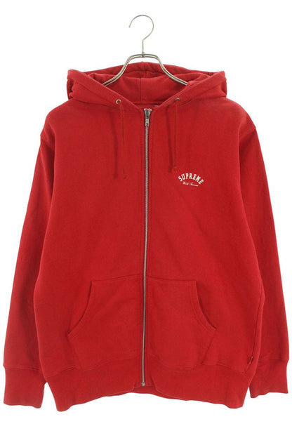 Supreme Logo Print Zip Up Hoodie Red Size M
