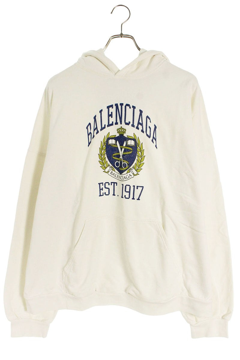 Vintage Balenciaga Tops - BALENCIAGA 22SS College Logo Oversized Pullover Hoodie White Size L - Authentic Archive