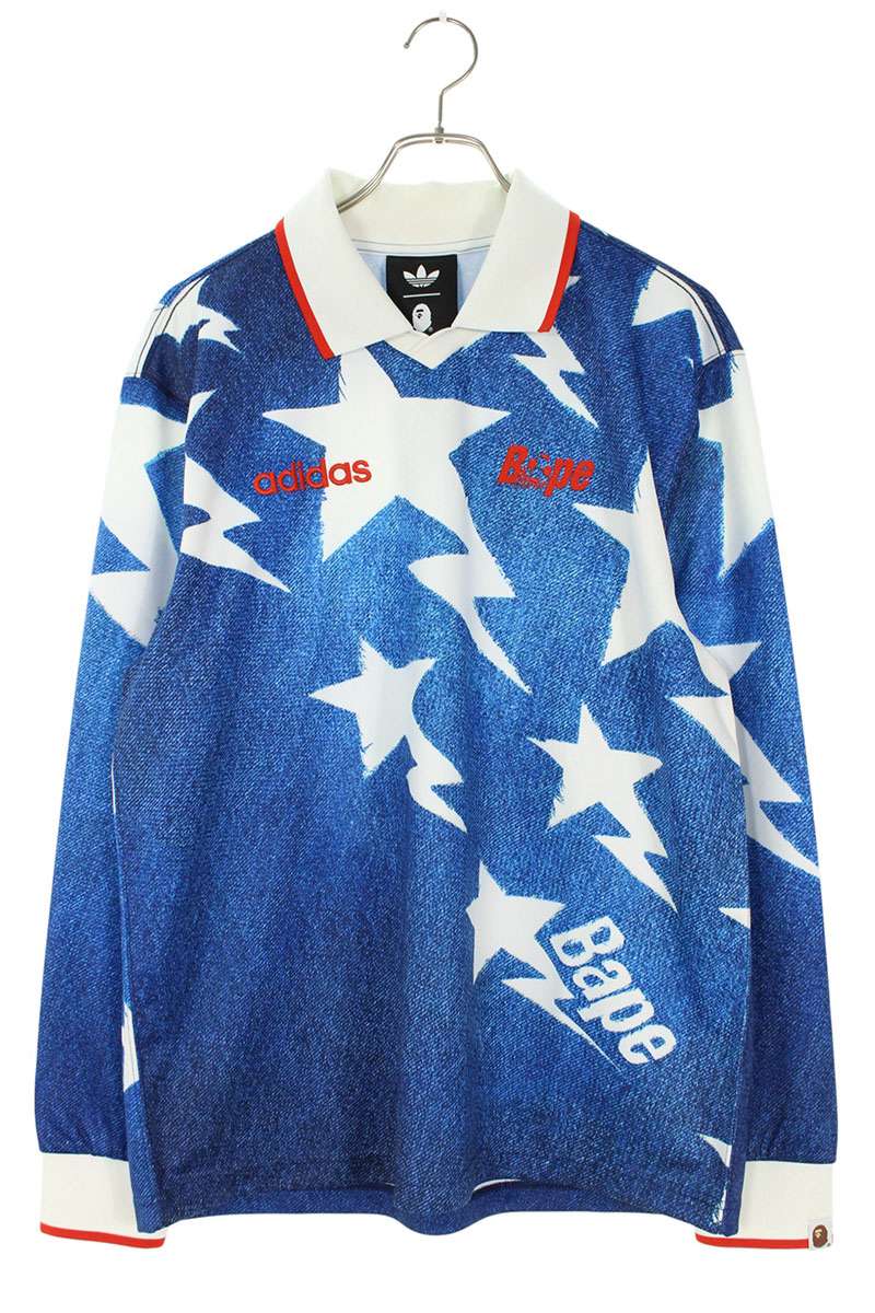 Bape x Adidas Denim Polo Long Sleeve T-Shirt Size M