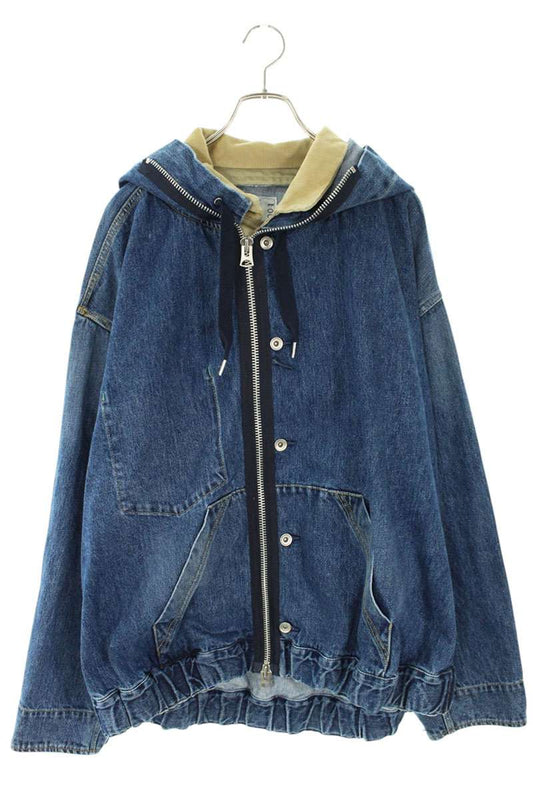 Sacai 23SS Zip Up Hooded Denim Blouson Blue x Beige Size L