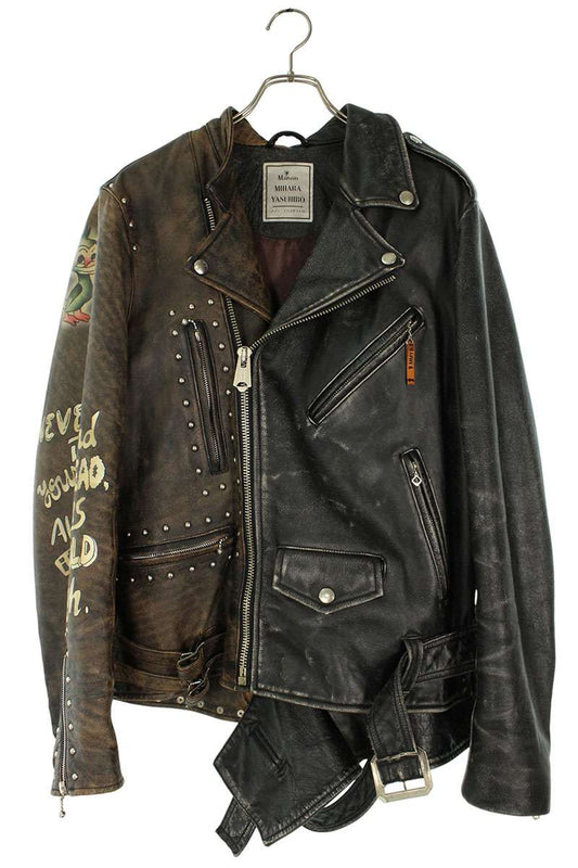 MIHARAYASUHIRO Leather Jacket Black x Brown Size 48