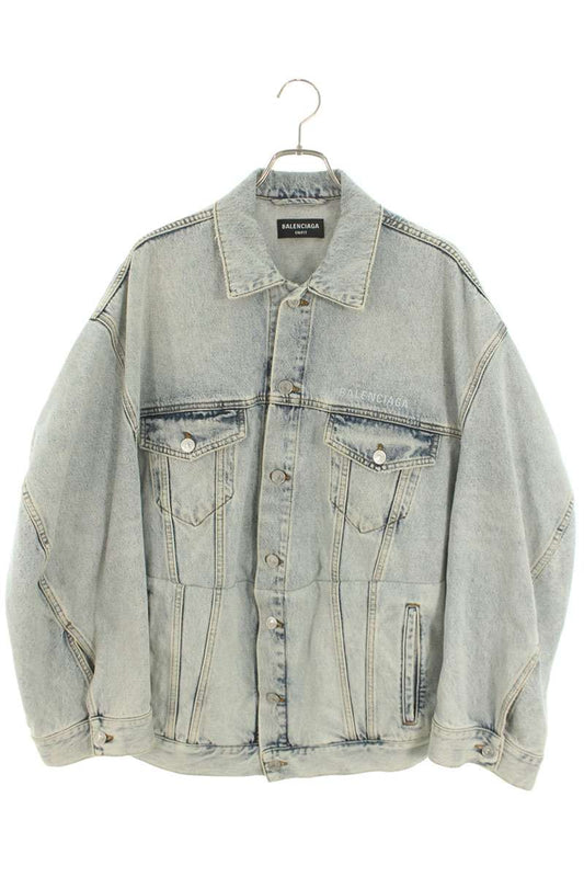 BALENCIAGA Logo Embroidered Denim Jacket Blue Size S